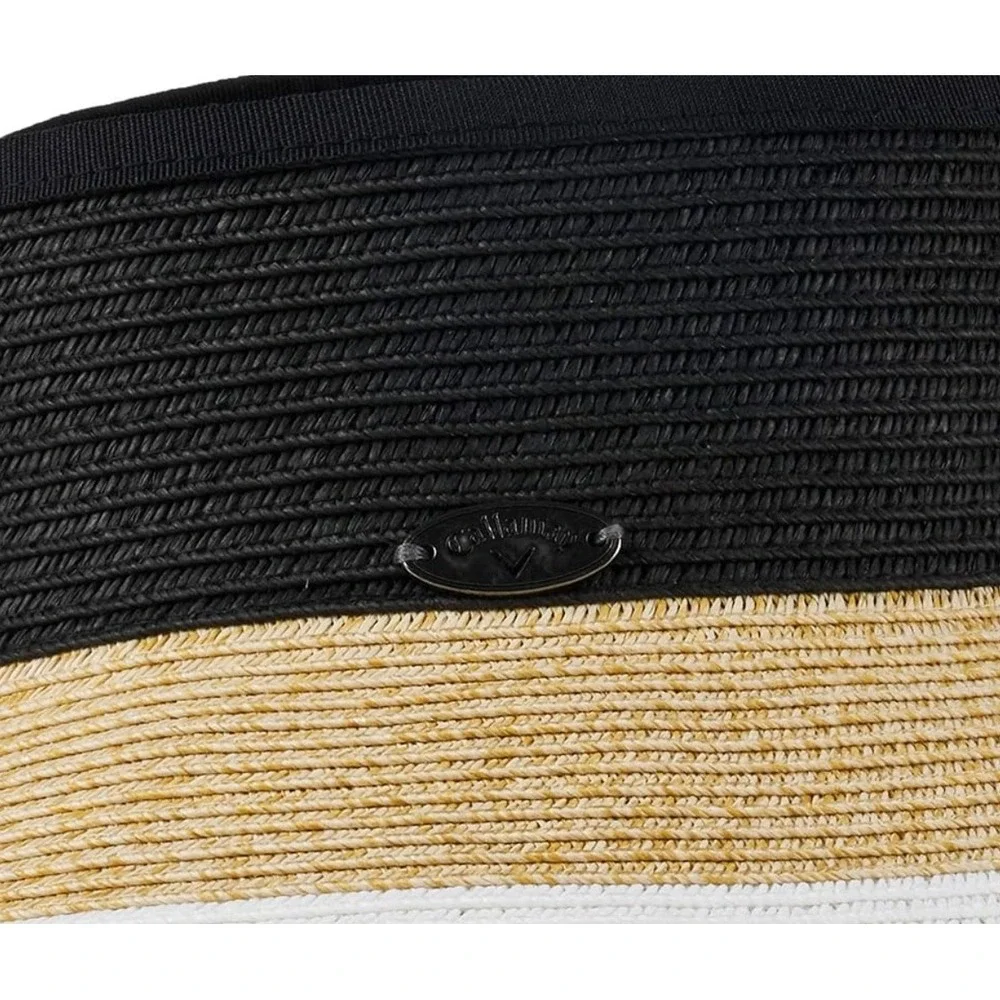 Callaway Womens Golf‎ Roll Up Sun Visor Straw Packable Wide Brim Hat Black Tan